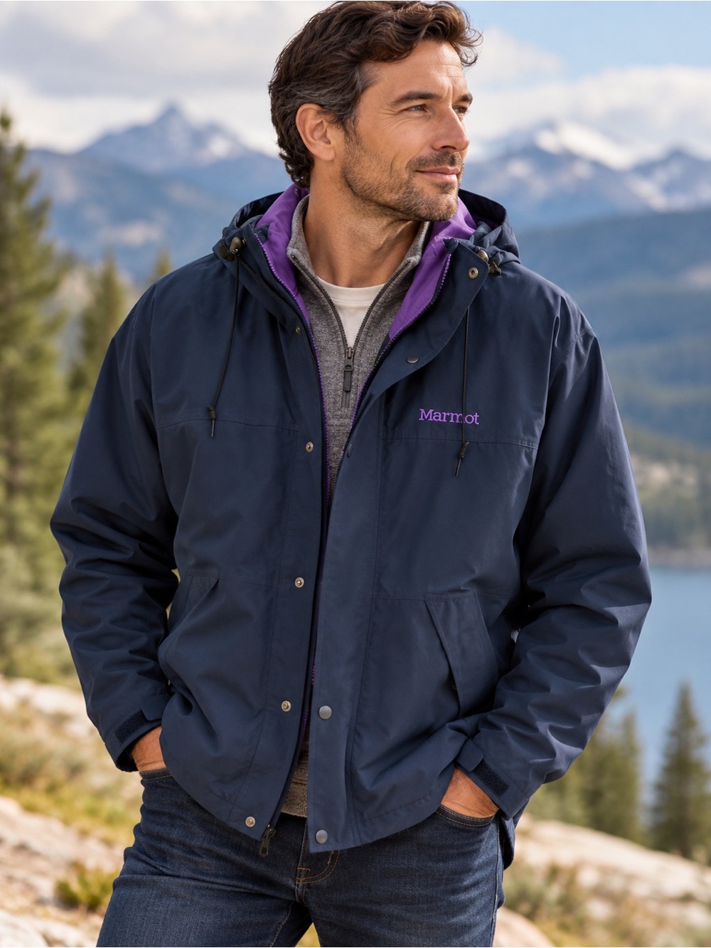 Vintage 90s Marmot Gore-Tex Mountain Parka Jacket Navy Purple Men’s L